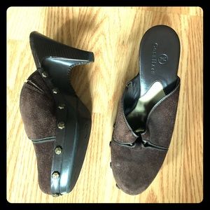 Cole Haan Brown Suede Studded Platform Clog Shoe